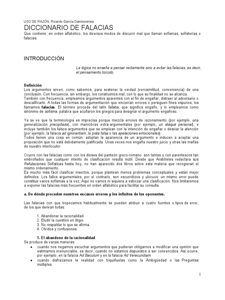 Diccionario Falacias | PDF | Falacia | Lógica