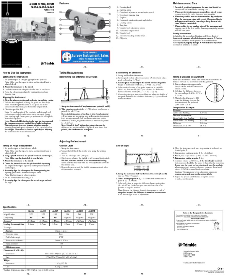 Spectra Precision AL Series Manual | PDF | Telescopic Sight | Equipment