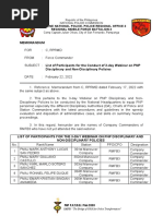 Memo. List of Participants For The Conduct of 3-Day Webinar On PNP Disciplinary and Non-Disciplinary Policies