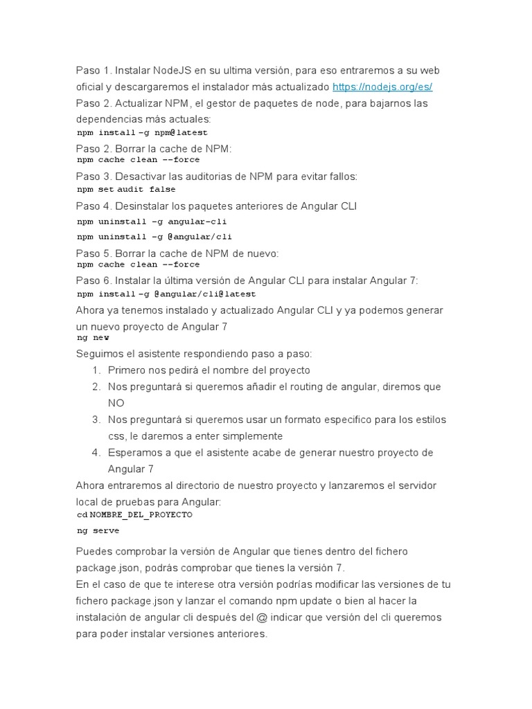 Instalar y Actualizar Angular 7 CLI | PDF