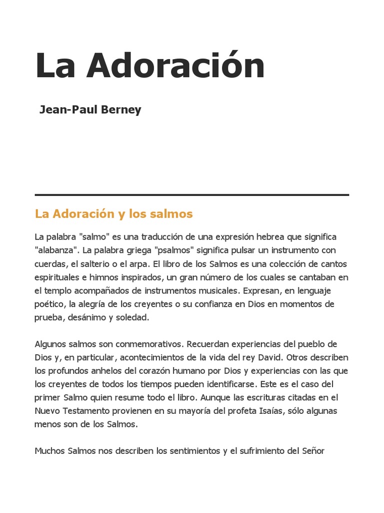 La Adoración y Los Salmos (J. P. Berney) | PDF | Salmos | Dios