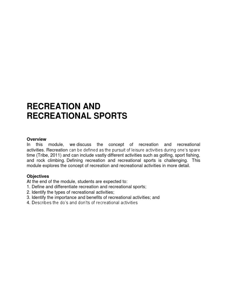 Understanding Recreational Sports | PDF | Recreation | Experience