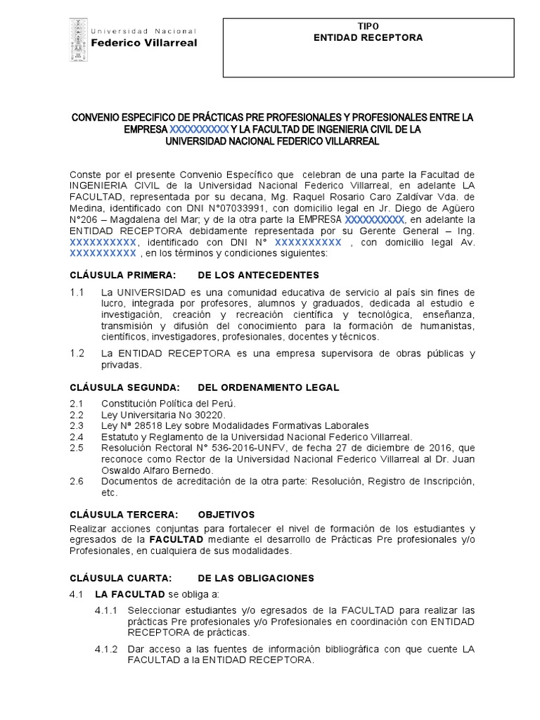 Modelo De Convenio Universidad Empresa Pdf Universidad