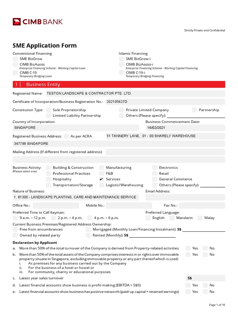 CIMB SME Loan Application Form | PDF | Banks | Liquidation
