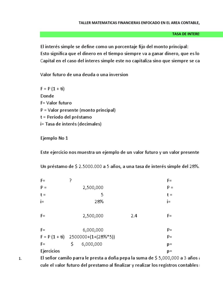 Taller de Matemáticas Financieras | PDF | Interés | Tasas de interés