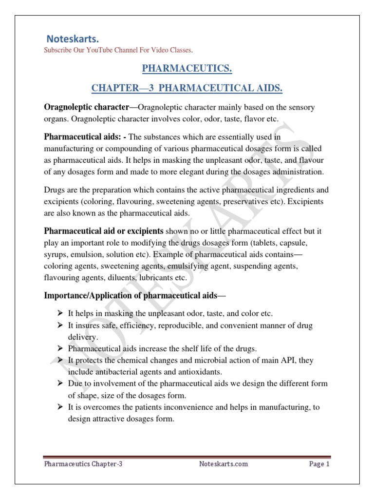 Noteskarts. Pharmaceutics. Chapter3 Pharmaceutical Aids PDF Sugar