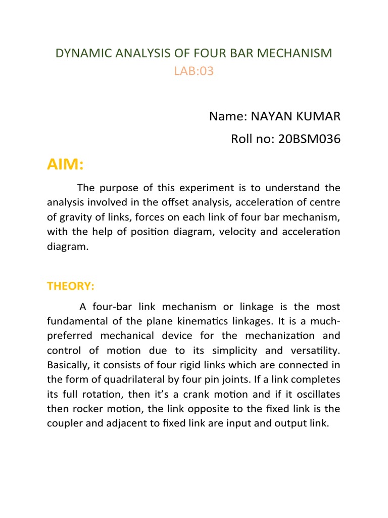 Dynamic Force Analysis of Four-Bar Mechanism | PDF | Mechanical ...