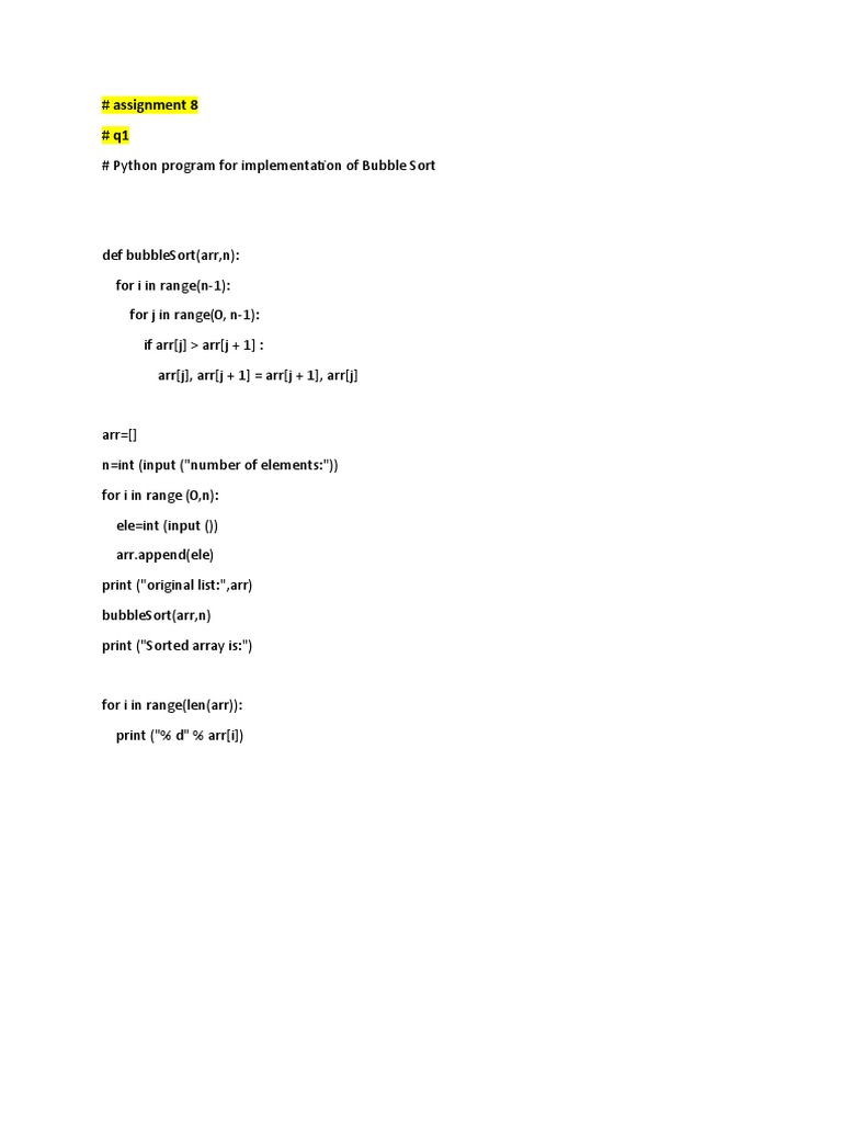 Python Program To Implement Bubble Sort | PDF | Computer Programming ...