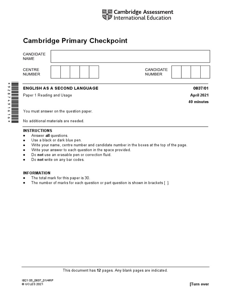 ESL April 2021 Paper 1 Question | PDF | Ellipsis | English