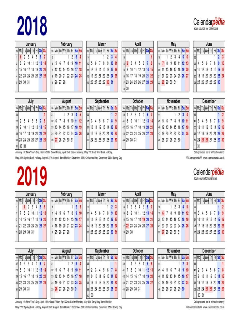 Two Year Calendar 2018 2019 Landscape Linear | PDF | Religious Holidays ...