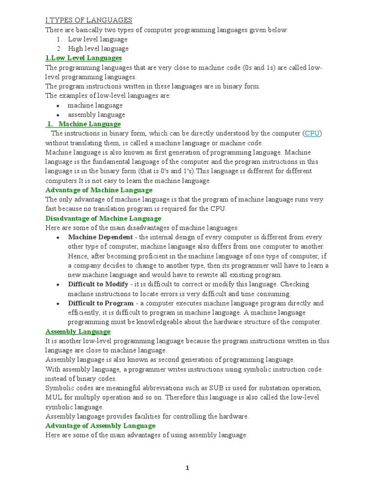 An In-Depth Look at Programming Languages: A Comparison of Low-Level ...