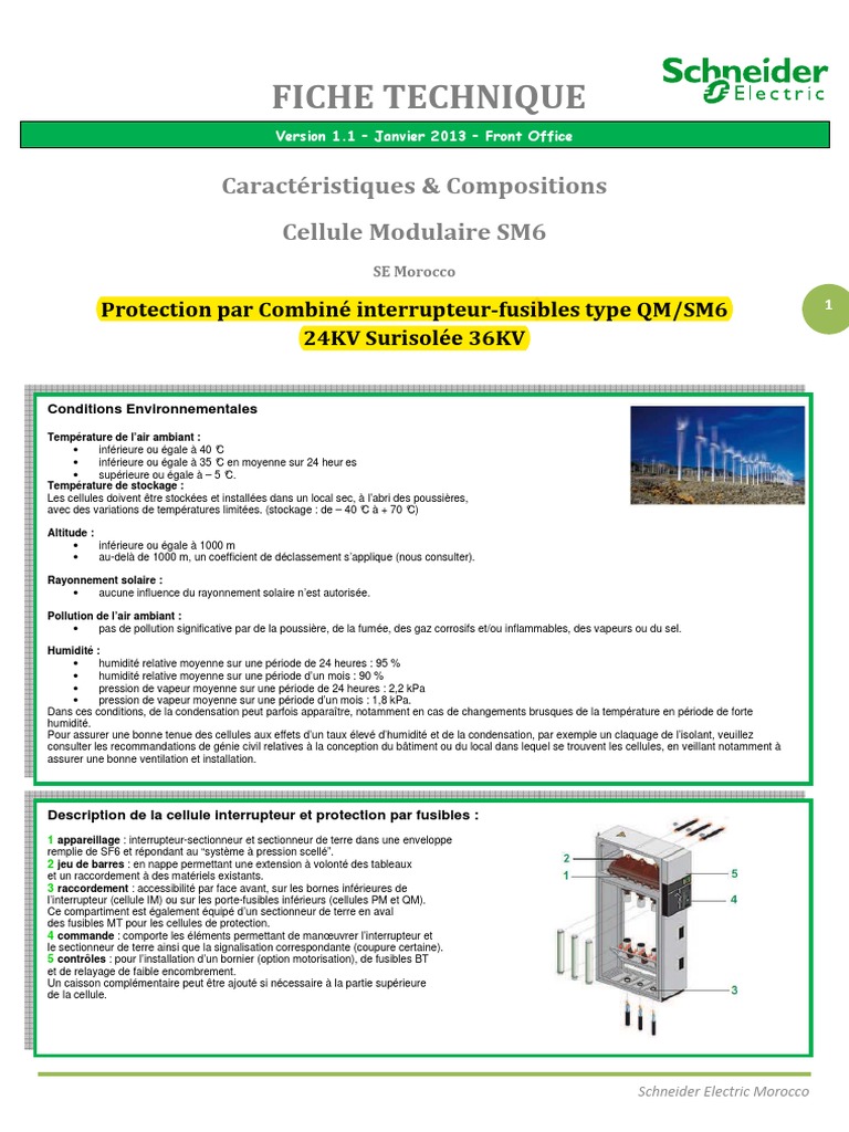 Fiche Technique Cellule QM 36kV Schneider | PDF | Interrupteur ...