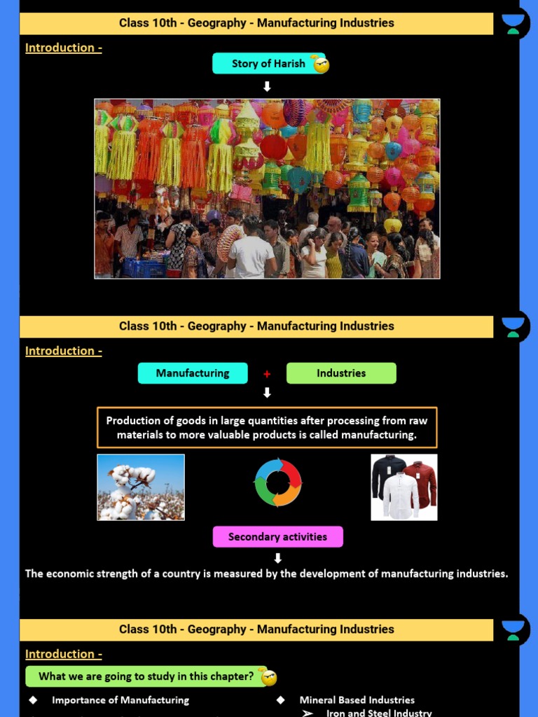 Introduction Class 10th Geography Manufacturing Industries PDF Steel Jute