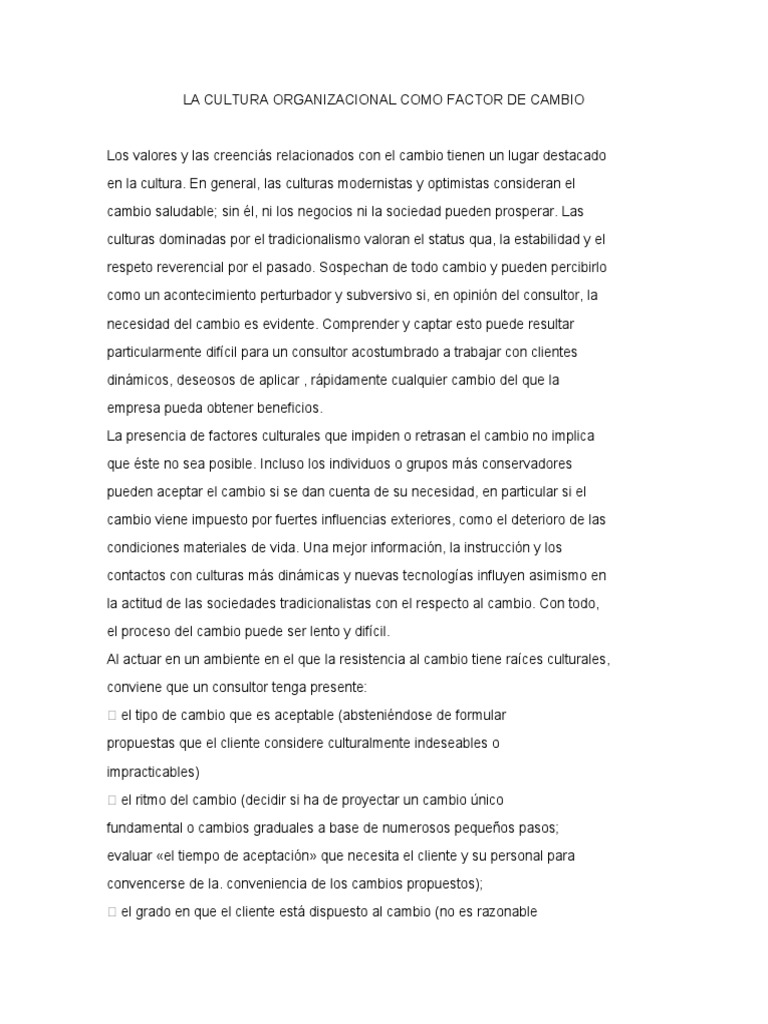 Cultura Organizacional y Cambio Efectivo | PDF | Business | País en ...
