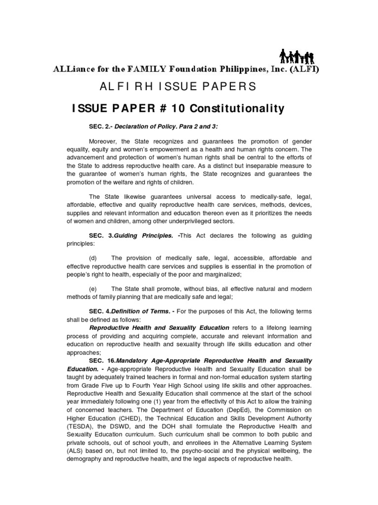 ISSUE PAPER # 10 Constitutionality: Alfi RH Issue Papers | PDF | Sex ...