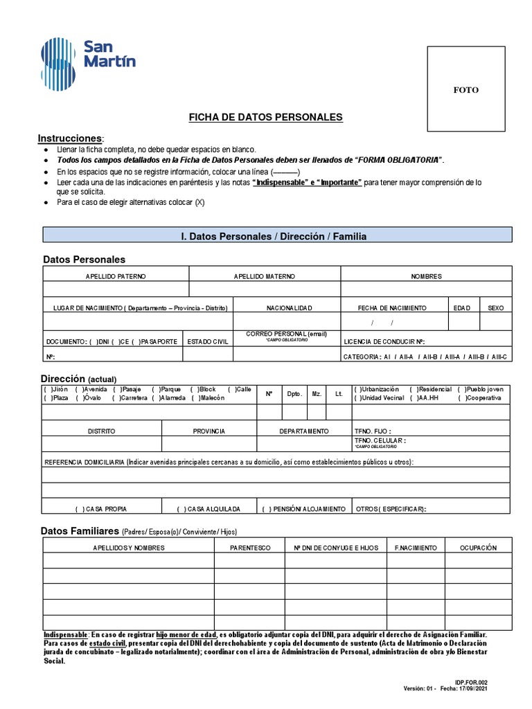 Ficha de Datos Personales Obligatoria | PDF | Privacidad de la ...