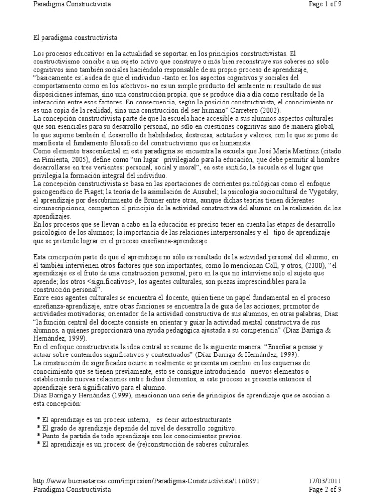 Paradigma Constructivista | PDF | Constructivismo (filosofía de la ...