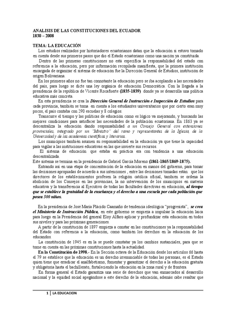 Analisis De Las Constituciones Del Ecuador Docxgobeo