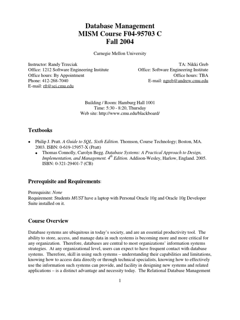 CMU Database Management Course Overview | PDF | Relational Database ...