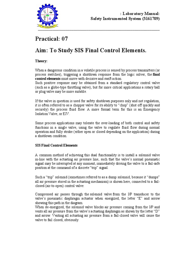 SIS Lab - Practical - (7) 3 | PDF | Valve | Mechanical Engineering