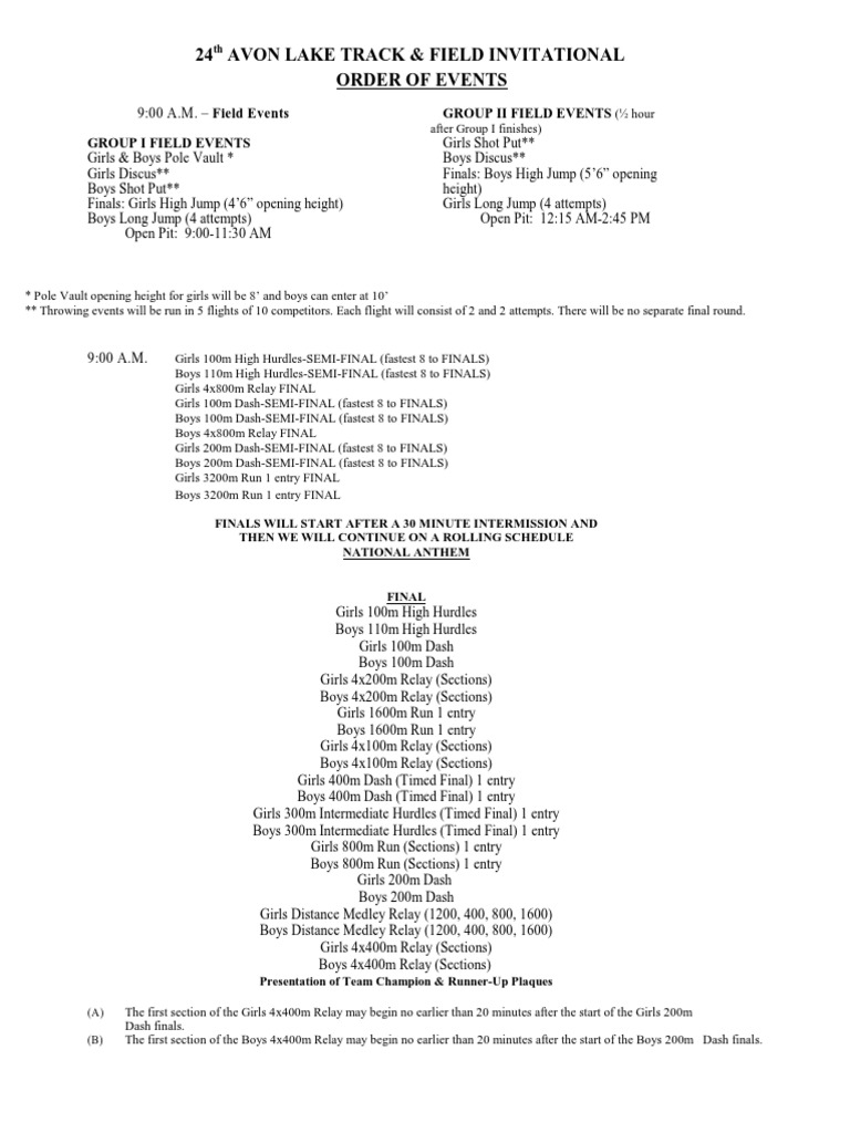 Avon Lake Schedule PDF Track And Field Games Of Physical Skill