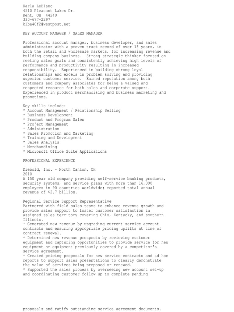 Account Manager or Key Accounts Manager or Sales Representative | PDF ...