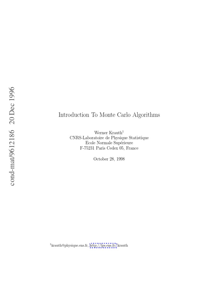 Krauth W. Introduction To Monte-Carlo Algorithms (Cond-Mat 9612186 ...
