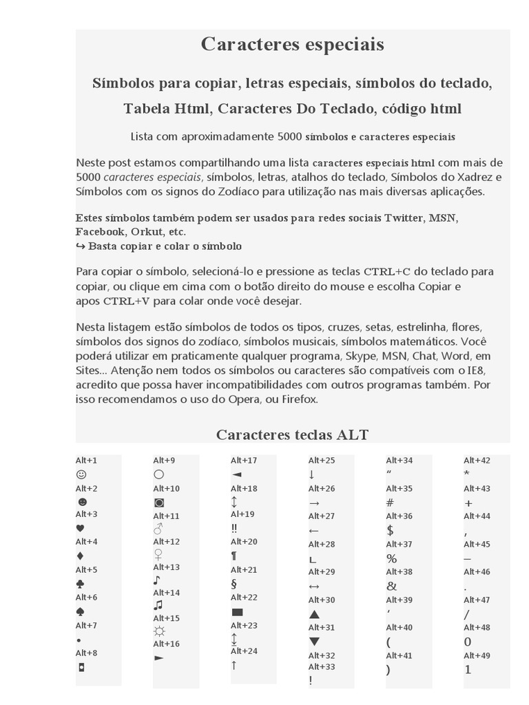 Ponto XD: Tabela com mais de 4000 símbolos e caracteres especiais