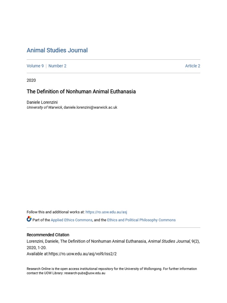 The Definition of Nonhuman Animal Euthanasia PDF Death Animal Rights