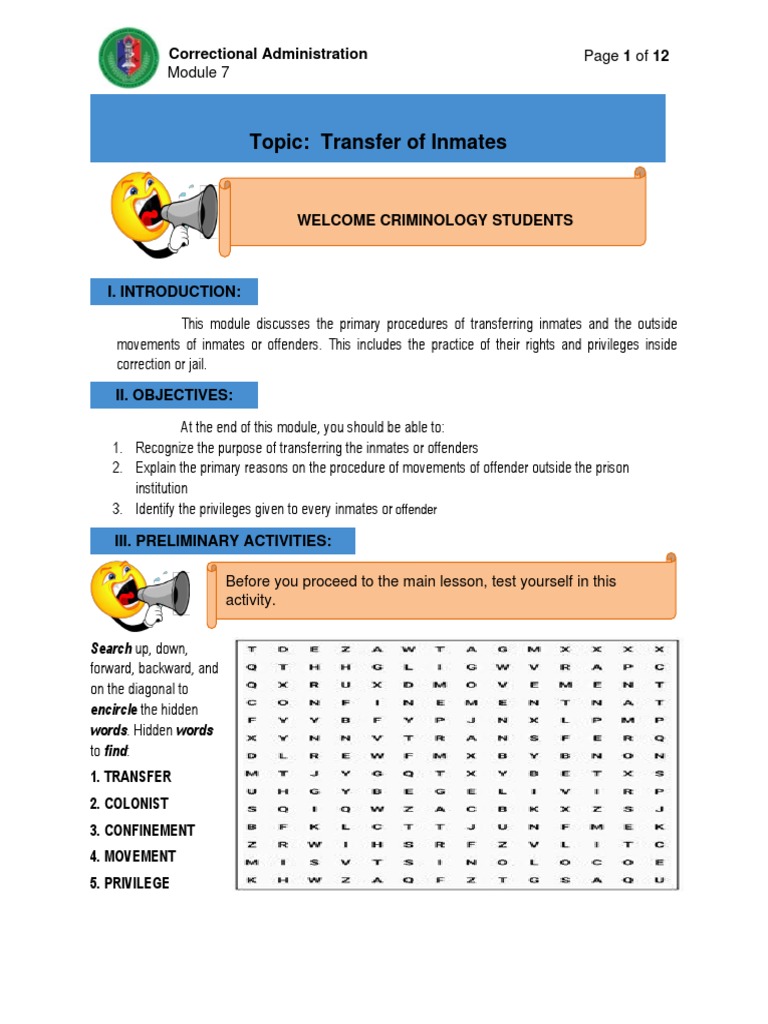 Topic: Transfer of Inmates: Correctional Administration | PDF | Prison ...