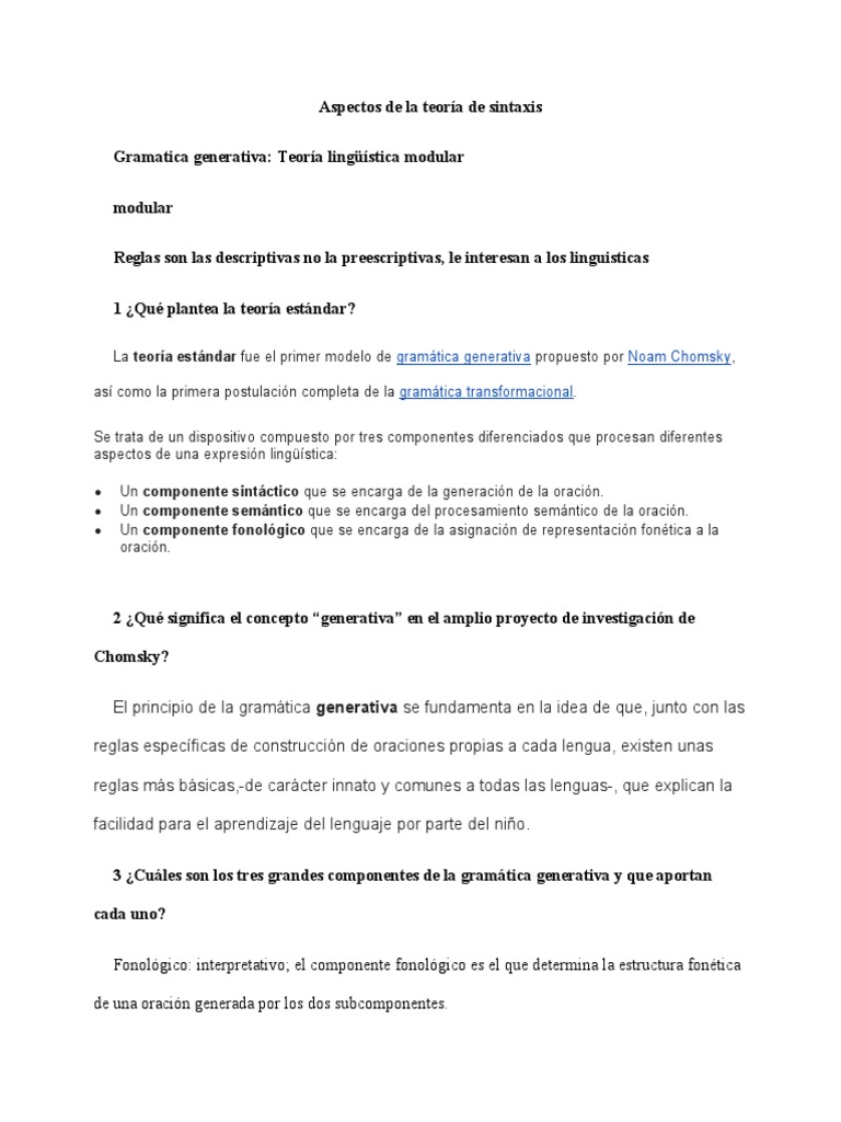 Aspectos de la Teoría Sintáctica | PDF | Oración (Lingüística) | Sintaxis