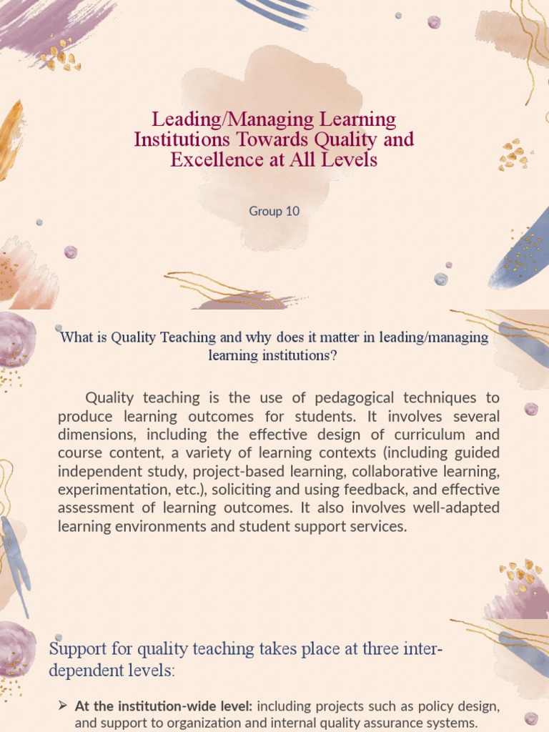 Quality Teaching in Learning Institutions | PDF | Teachers ...
