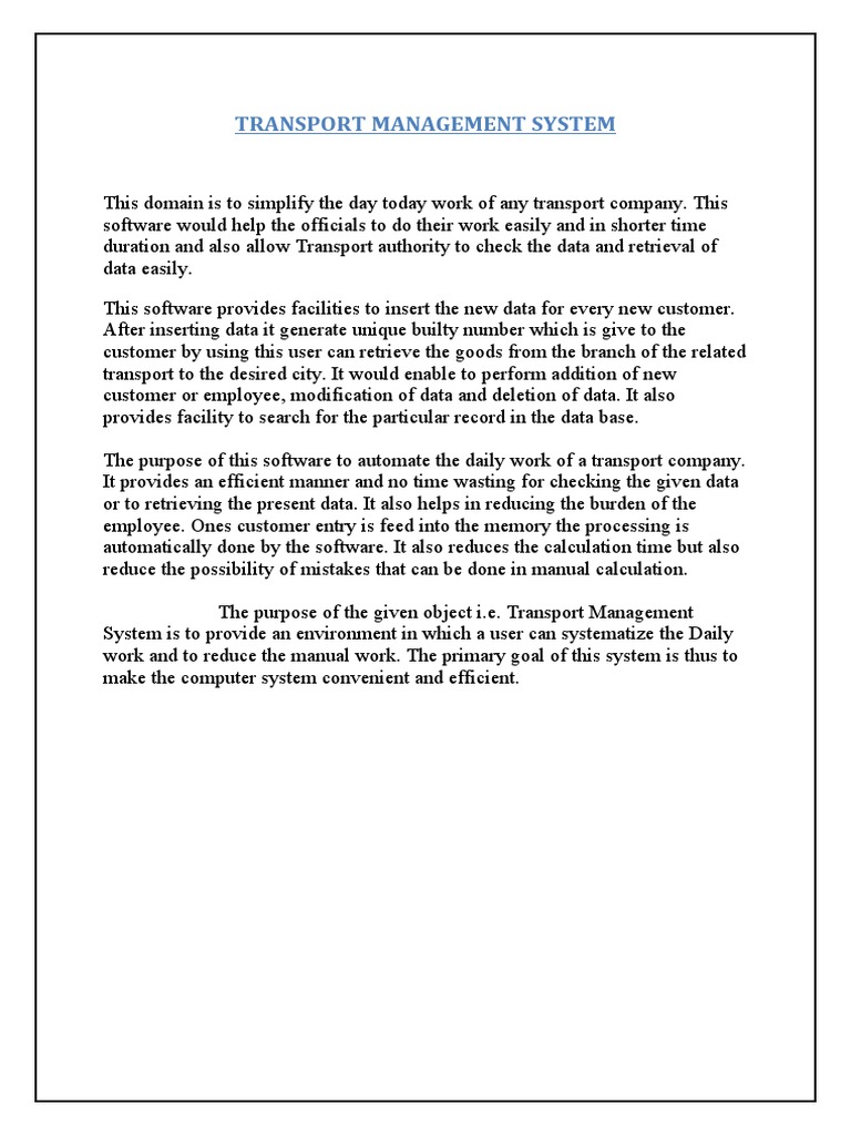 Transport Management System | PDF | Planning