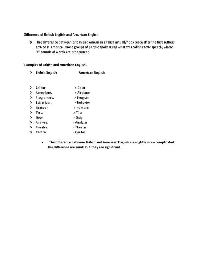 Document (1) Difference of British and American English | PDF