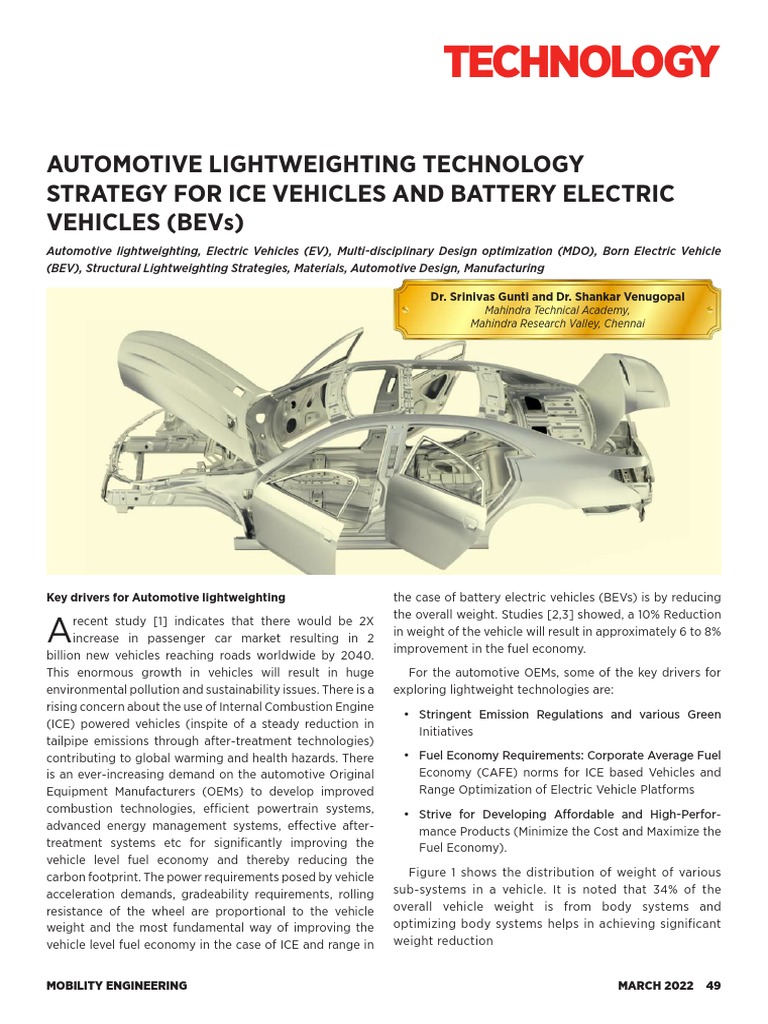 Lightweight material engineering in vehicle design