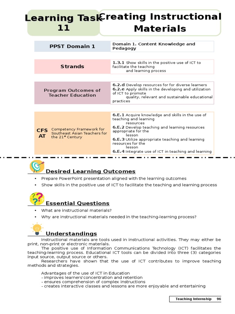 Creating Instructional Materials Learning Task PDF Educational
