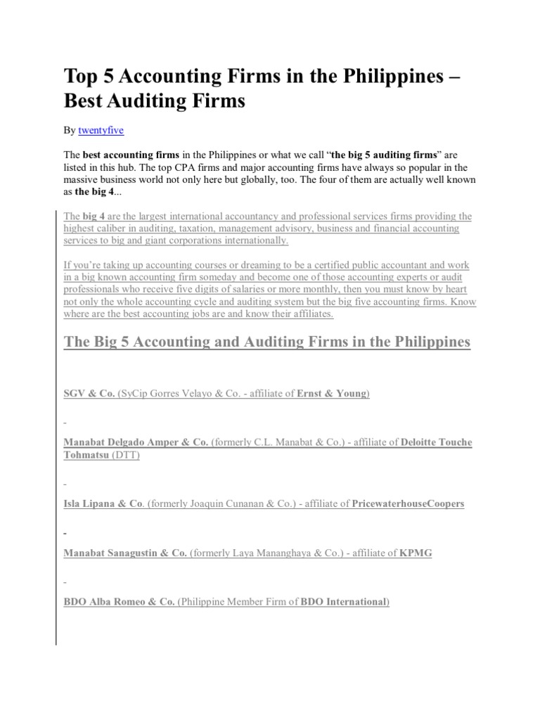Top 5 Accounting Firms in The Philippines PDF Financial Audit
