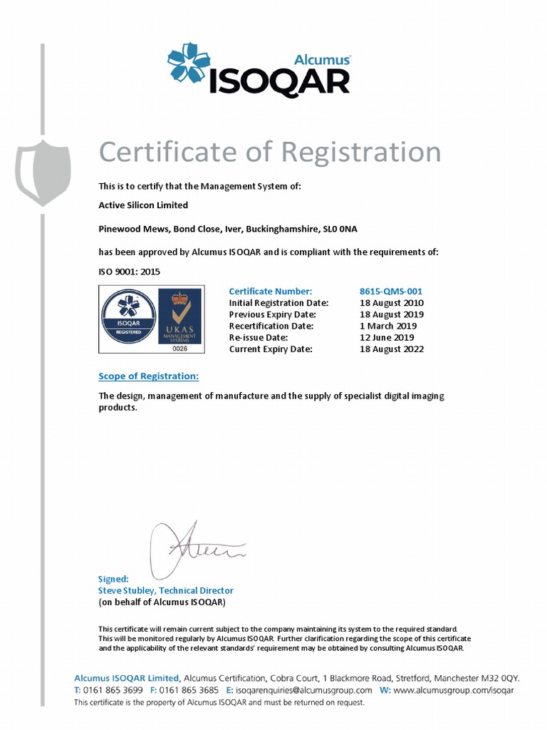 Active Silicon ISO 9001 Certificate | PDF