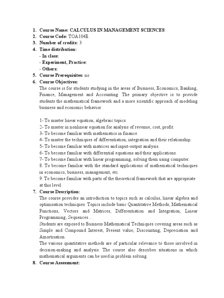 Calculus for Management Sciences Course | PDF | Equations ...