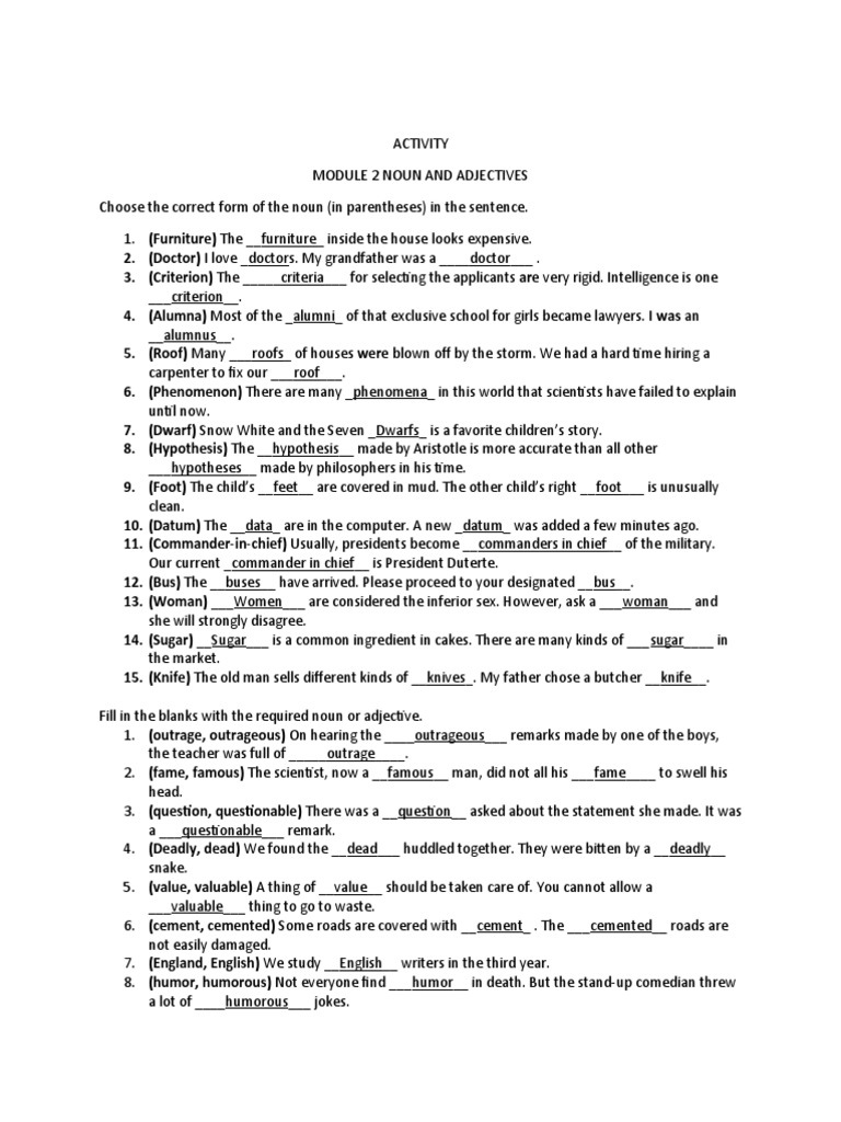 Nouns and Adjectives in Activity | PDF | Language Arts & Discipline