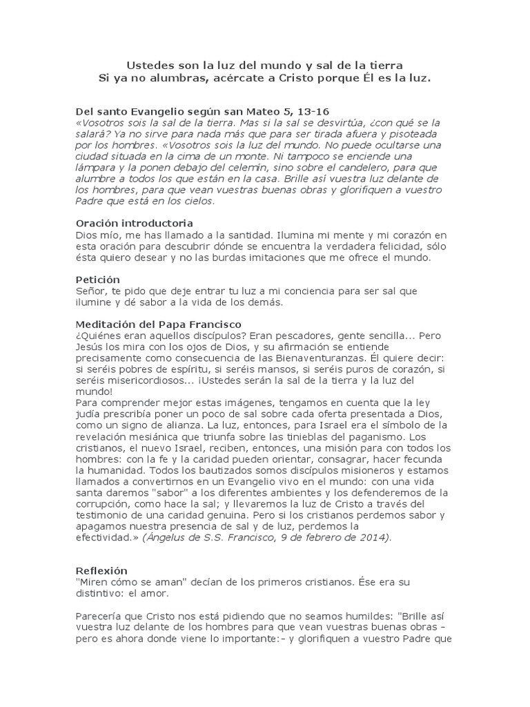Ustedes Son La Luz Del Mundo Y Sal De La Tierra Pdf Jesús