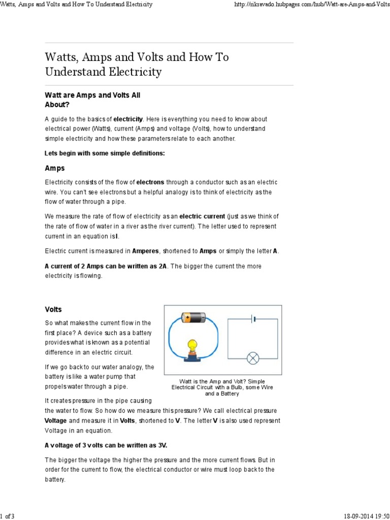 Watts, Amps and Volts and How To Understand Electricity | PDF | Volt