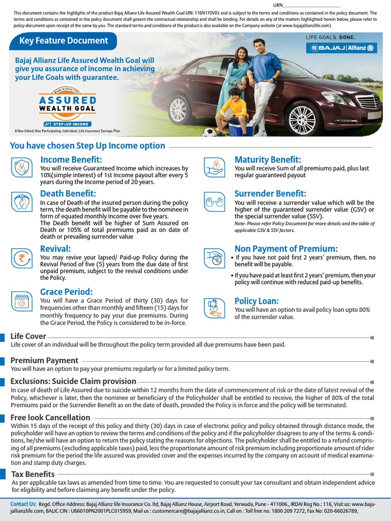 Key Feature Document You Have Chosen Step Up Option Maturity Benefit Benefit