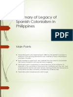 Summary of Legacy of Spanish Colonialism in Philippines