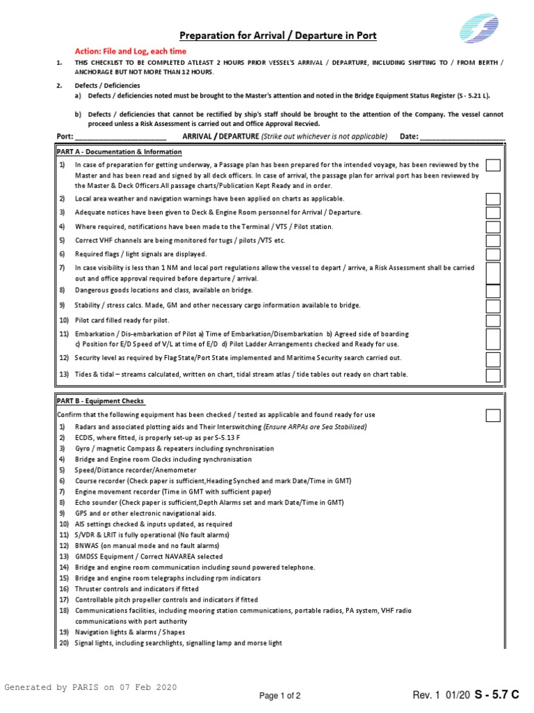Pre-Departure Checklist for Vessels | PDF | Rudder | Ships