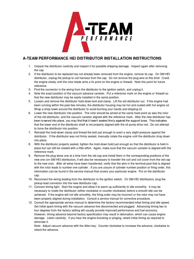 ATeam Performance Hei Distributor Installation Instructions PDF