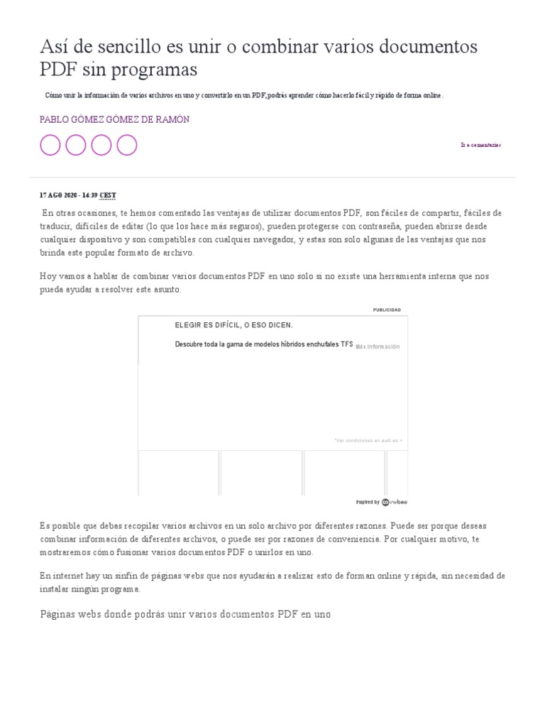 Así de Sencillo Es Unir o Combinar Varios Documentos PDF Sin Programas ...