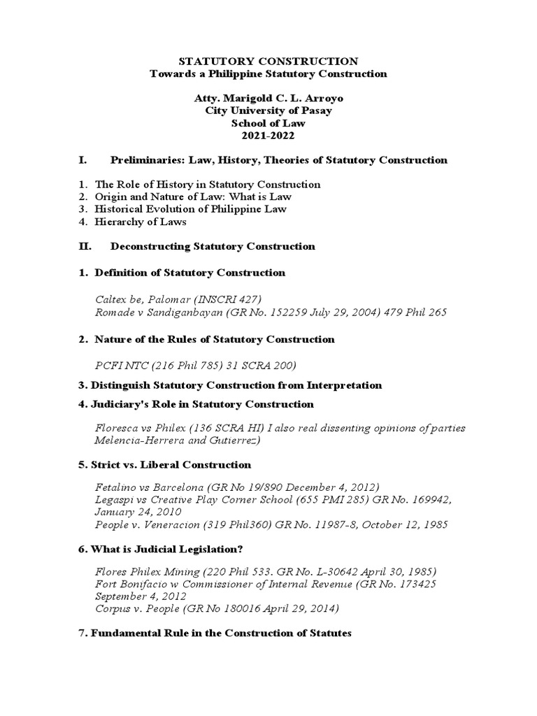 Towards Understanding Philippine Statutory Construction An Overview of