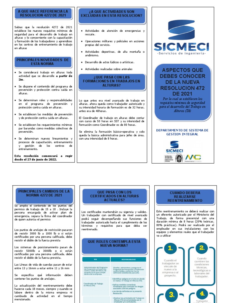 Folleto - Trabajo Seguro en Alturas Res 4272 | PDF