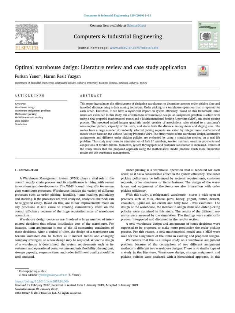 optimal warehouse design literature review and case study application